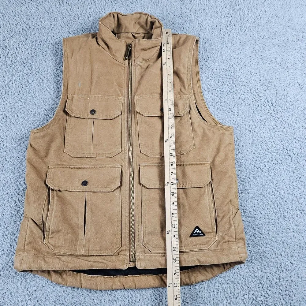 Ridgecut Vest Mens Medium Tan Duck Canvas Utility Workwear Chore Lined Full Zip